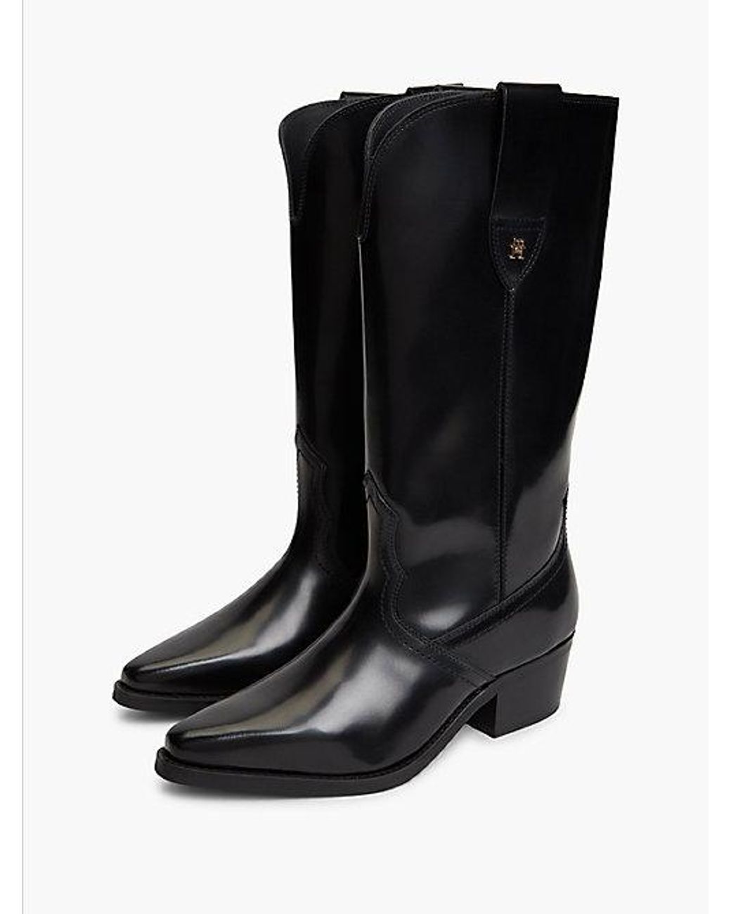 Tommy Hilfiger Black Th Monogram Leather Cowboy Boots
