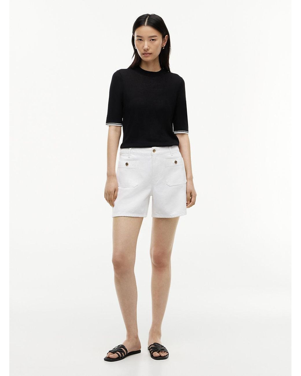 Tommy Hilfiger Black Tipped Short Sleeve Jumper With Silk