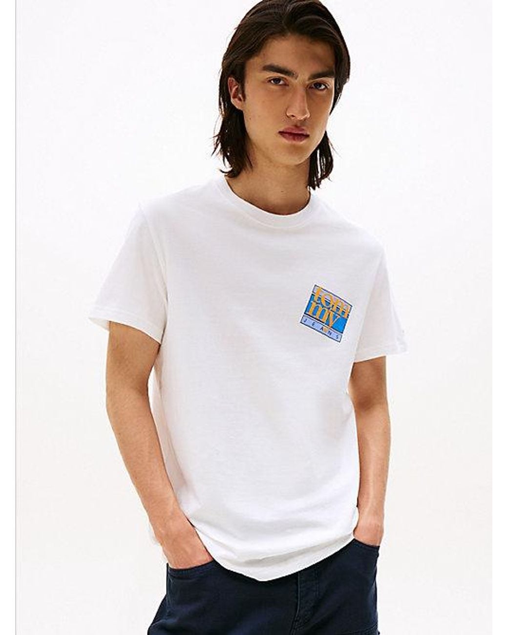 Tommy Hilfiger White Flag Logo Jersey Crew Neck T-shirt for men