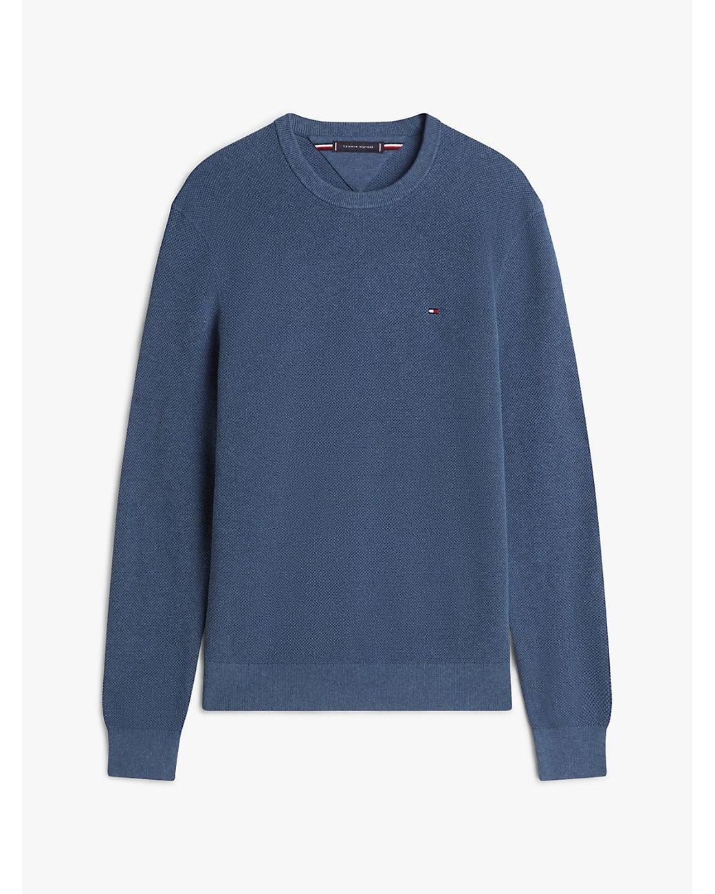 Tommy Hilfiger Blue Textured Knit Crew Neck Jumper for men