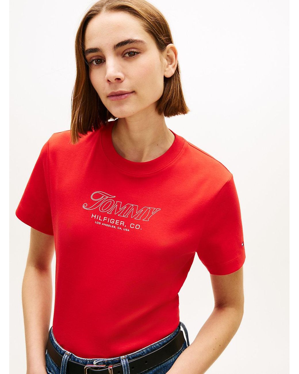 Tommy Hilfiger Red Logo Interlock Knit T-Shirt