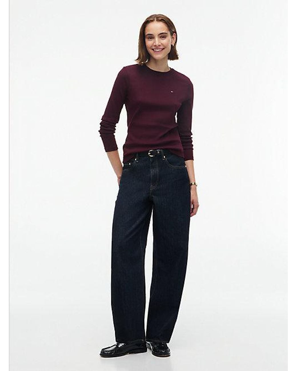 Tommy Hilfiger Purple Flag Embroidery Slim Long Sleeve T-Shirt