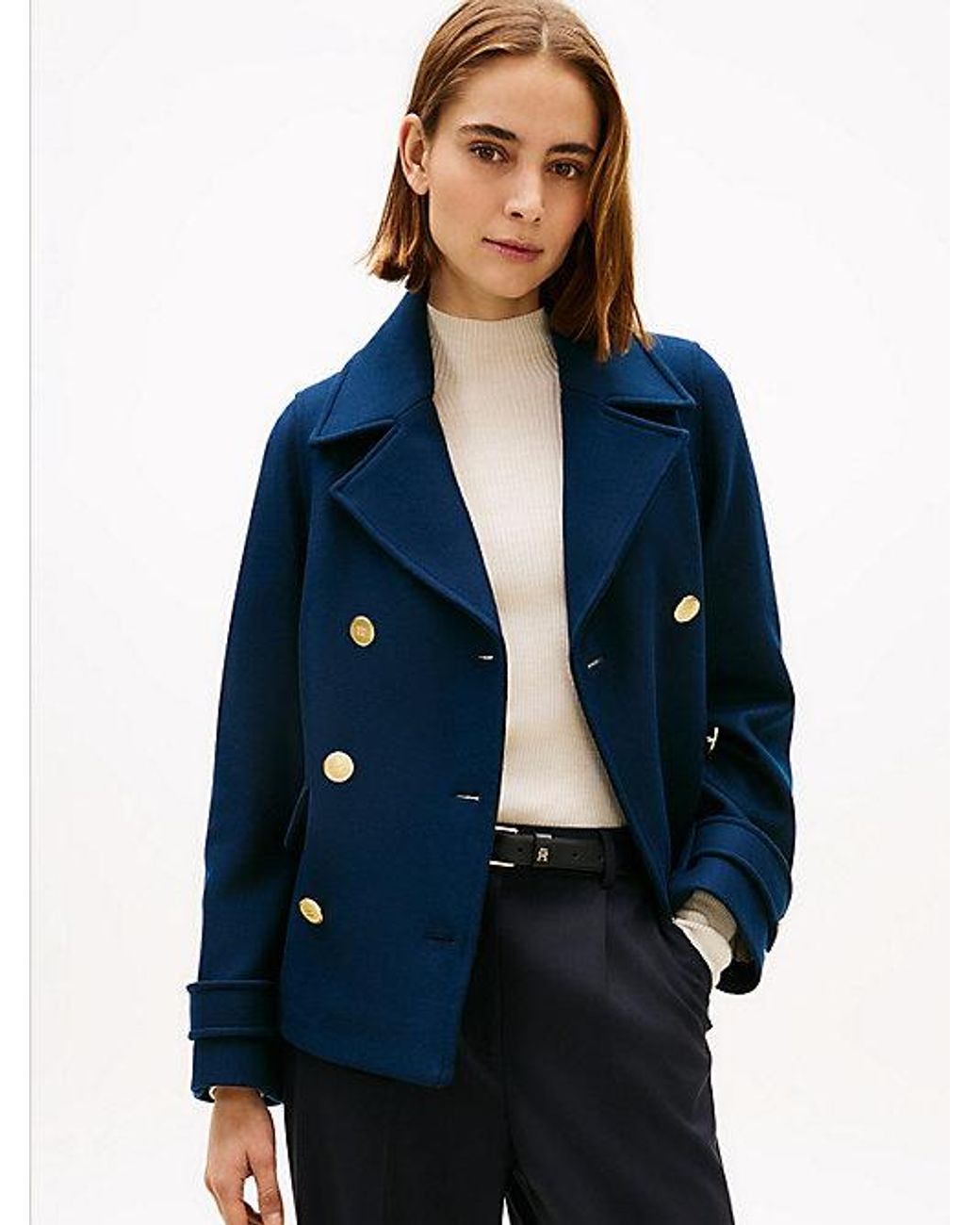 Tommy Hilfiger Blue Wool Blend Double Breasted Peacoat