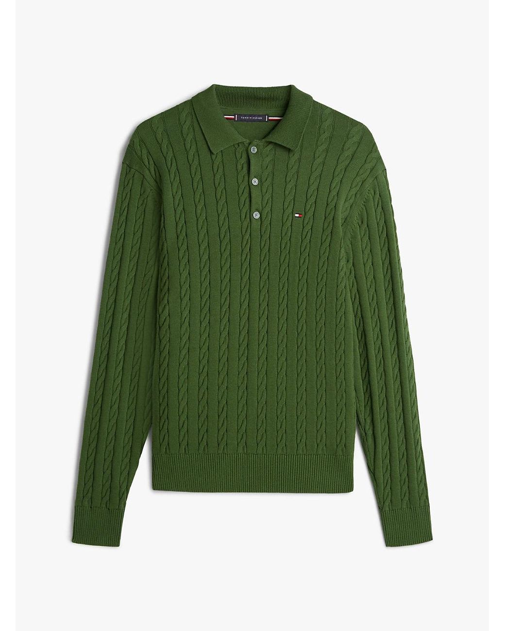 Tommy Hilfiger Green Cable Knit Polo Jumper for men