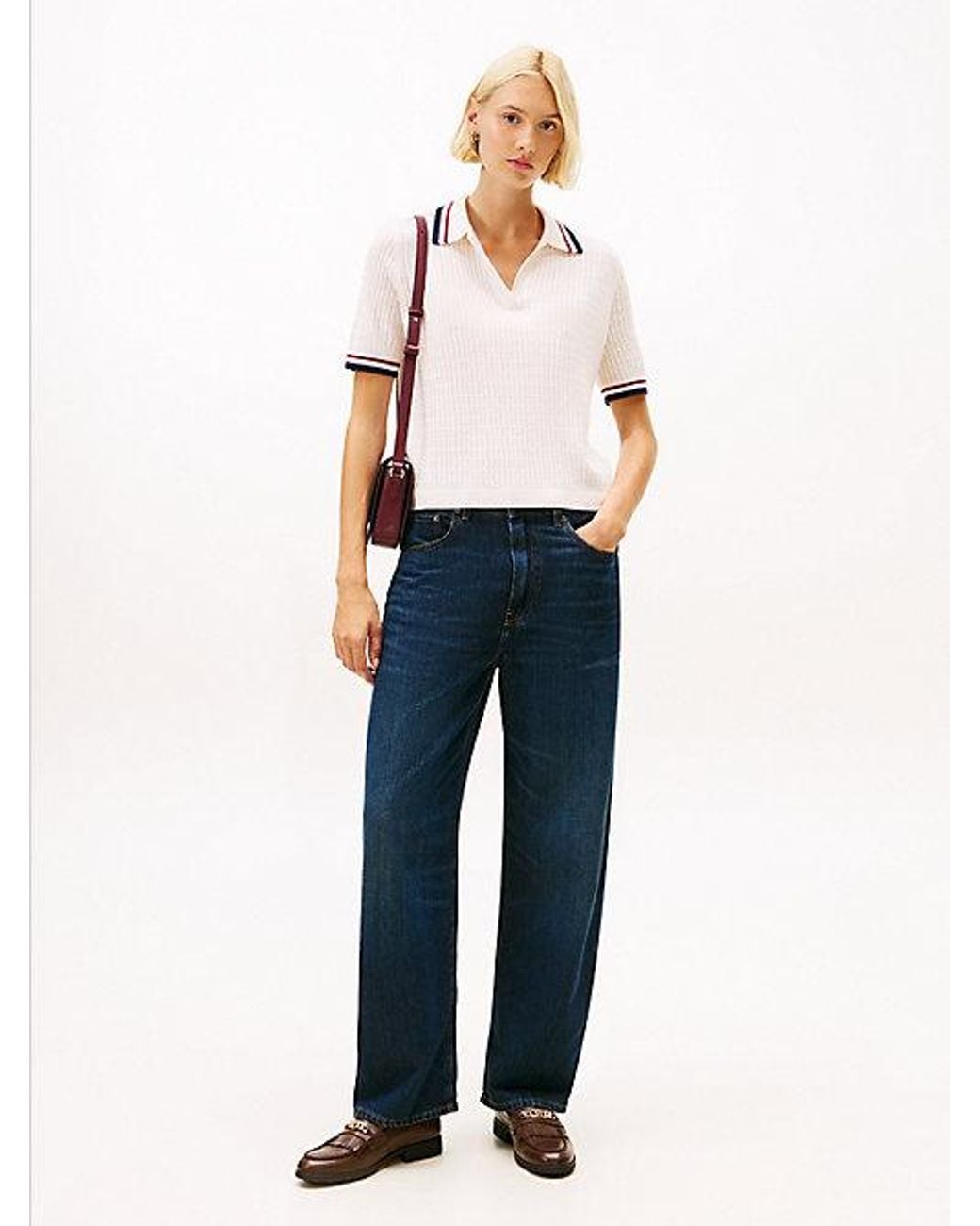 Tommy Hilfiger White Open Placket Short Sleeve Jumper With Cashmere