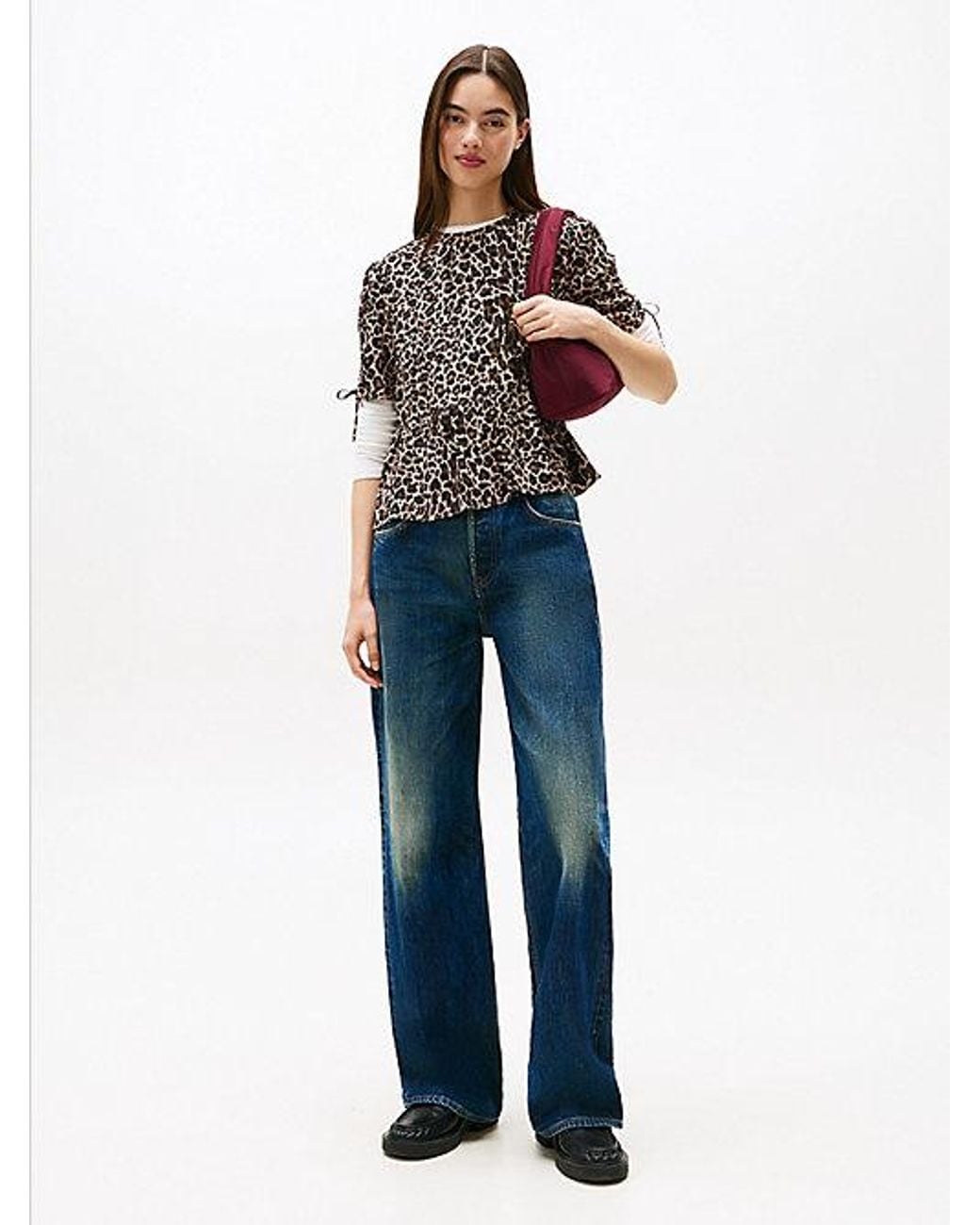 Tommy Hilfiger Black Leopard Print Short Sleeve Blouse