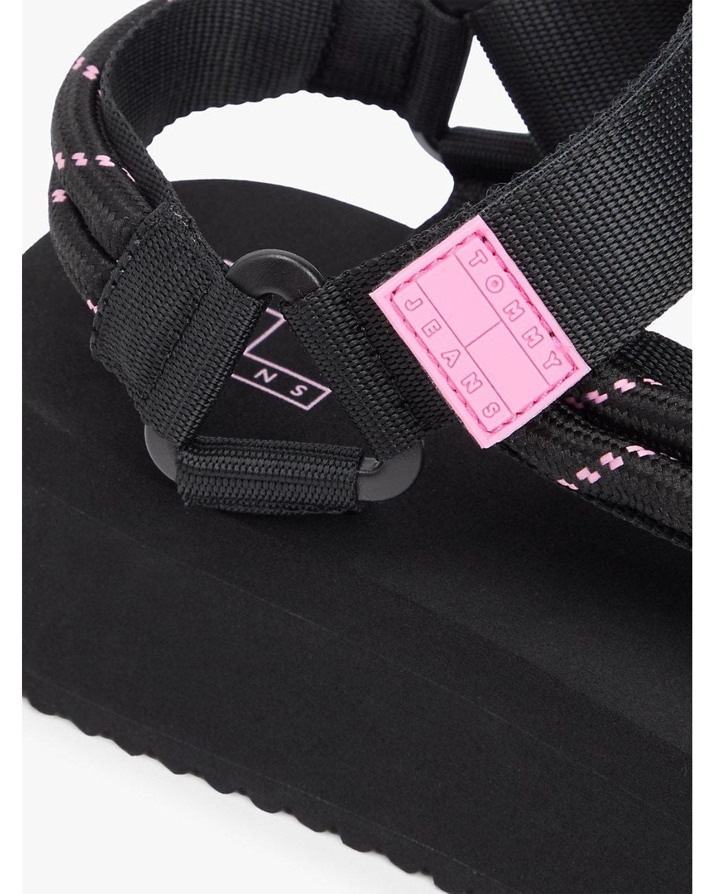 Tommy Hilfiger Black Webbing Rope Cleat Platform Sandals