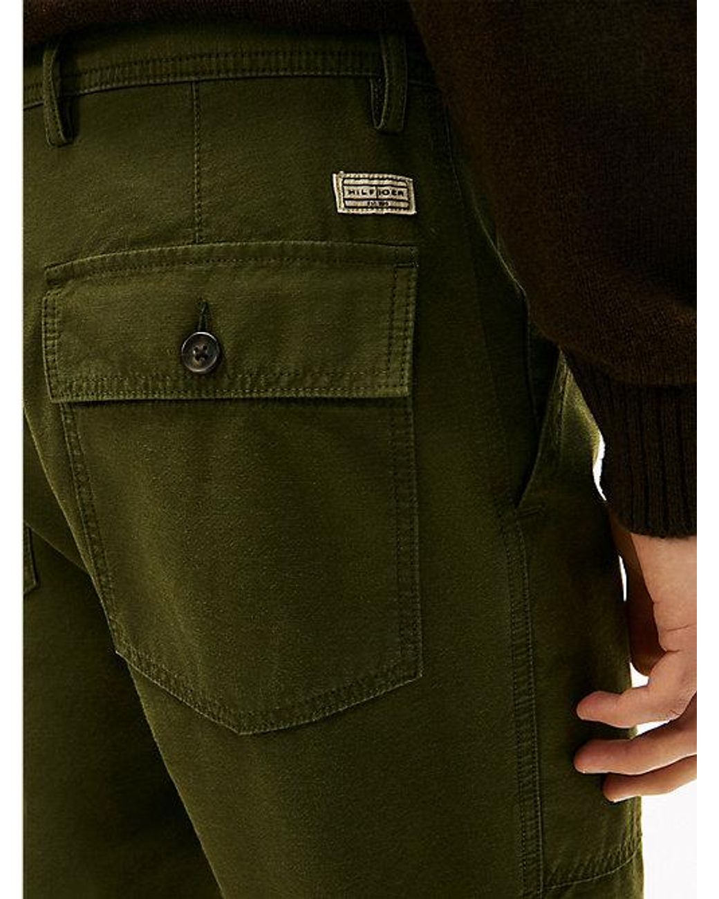 Tommy Hilfiger Green Washed Textured Sateen Utility Trousers for men