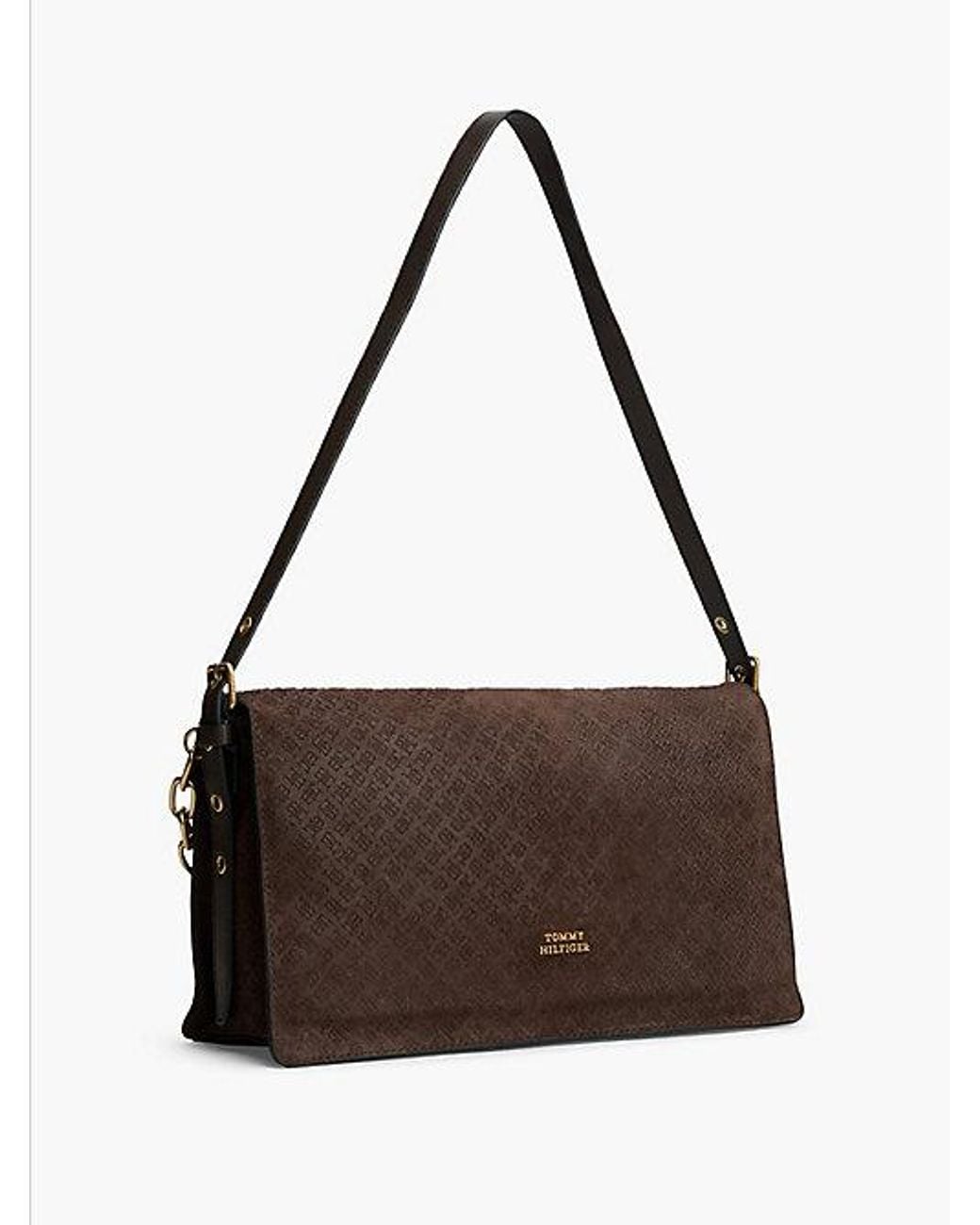 Tommy Hilfiger White Suede Th Monogram Chain Shoulder Bag