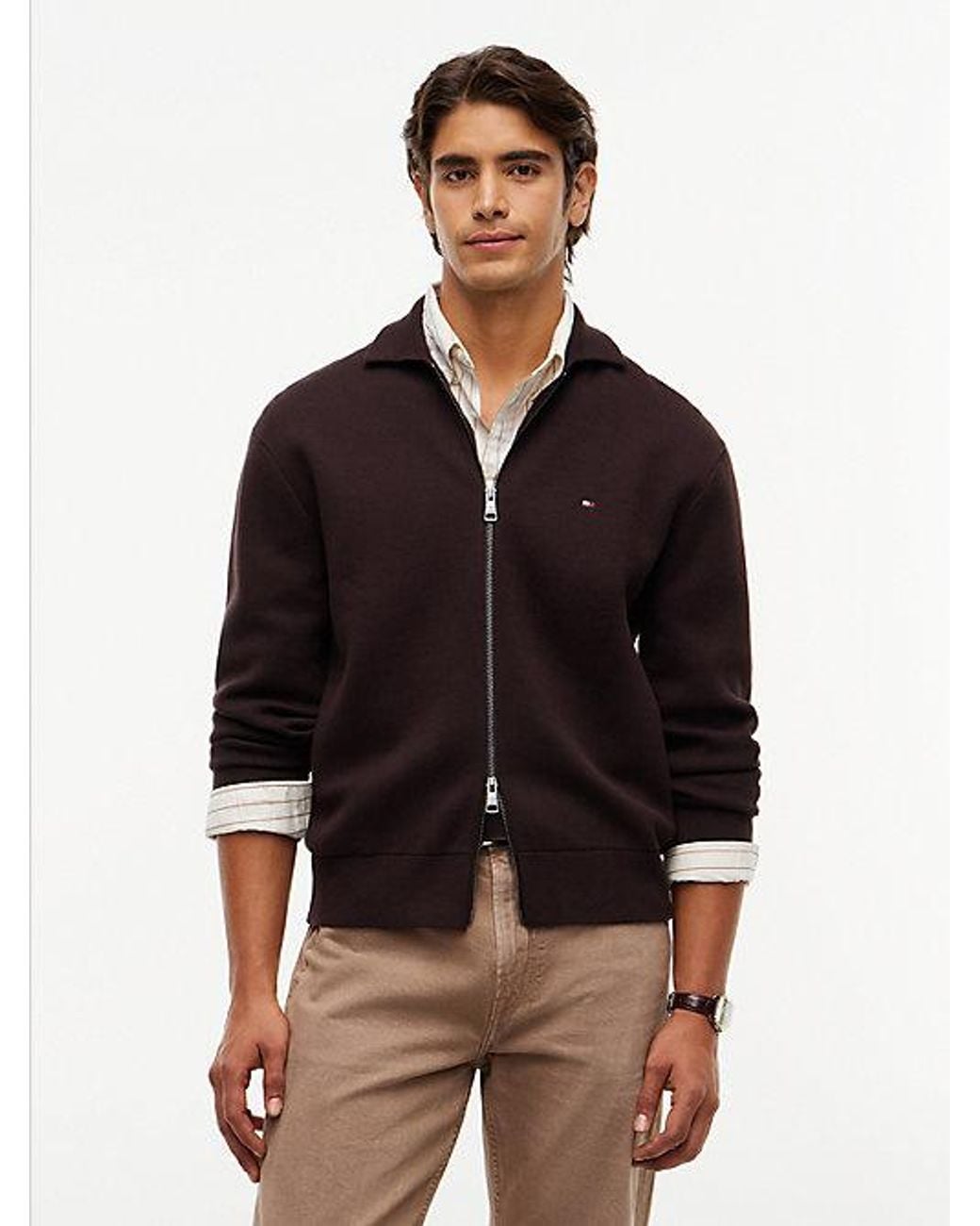 Tommy Hilfiger Black Relaxed Milano Zip Thru Collared Jumper for men