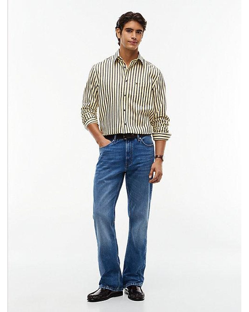 Tommy Hilfiger Blue Relaxed Fit Linen Blend Stripe Shirt for men