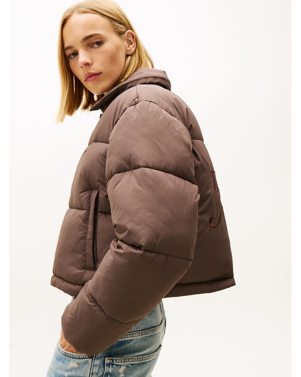 Tommy Hilfiger Red Teddy Collar Crinkle Puffer Jacket