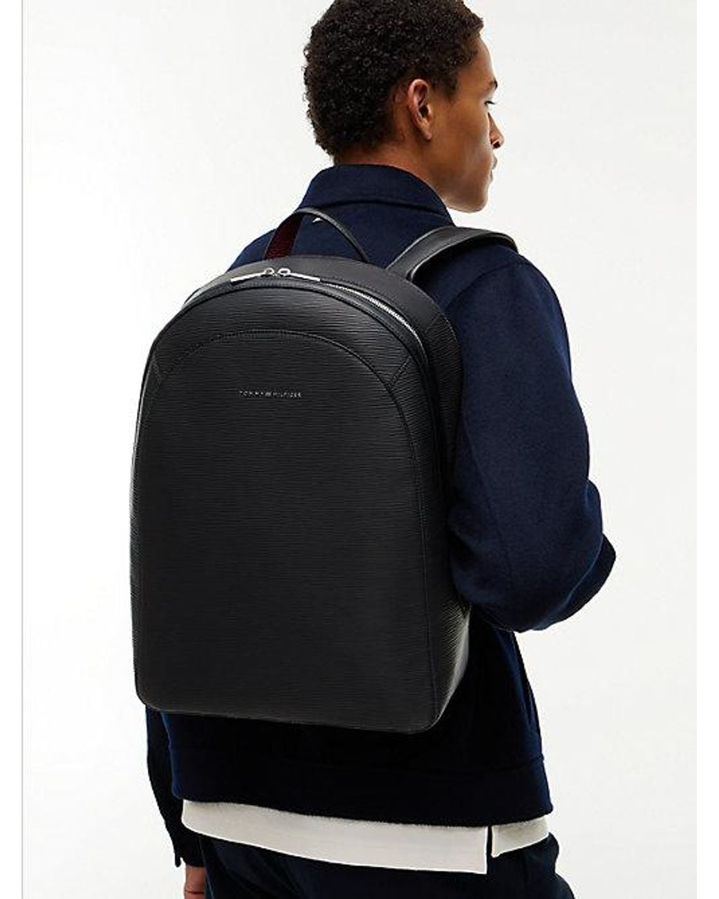 Tommy Hilfiger Black Th Business Textured Dome Backpack for men