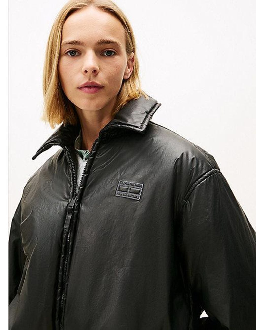 Tommy Hilfiger Gray Shiny Relaxed Padded Bomber Jacket