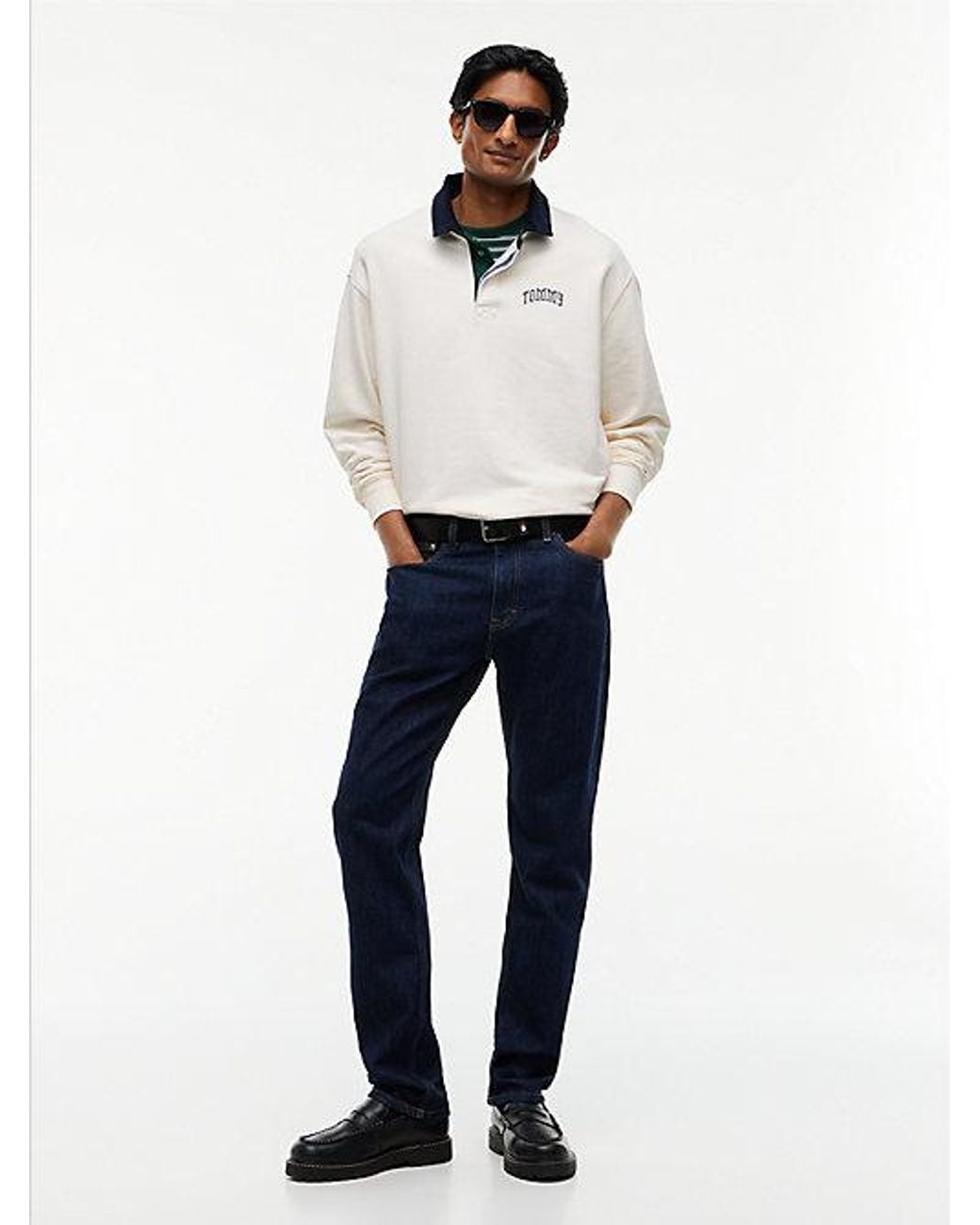 Tommy Hilfiger White Tommy Jeans Contrast Collar Relaxed Rugby Shirt for men