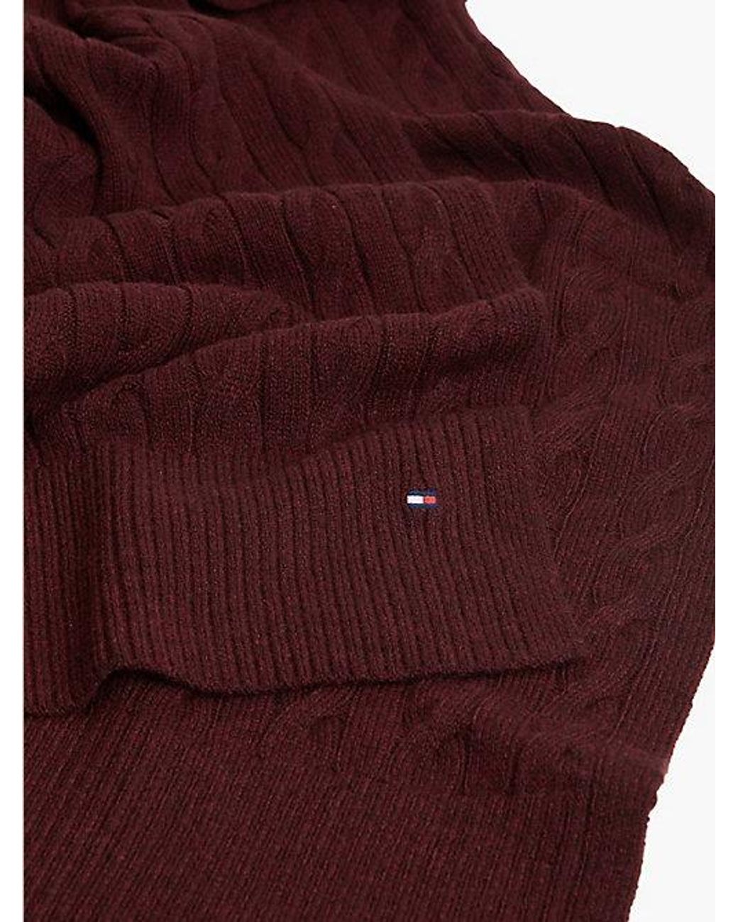 Tommy Hilfiger Red Lambswool Blend Cable Knit Scarf for men