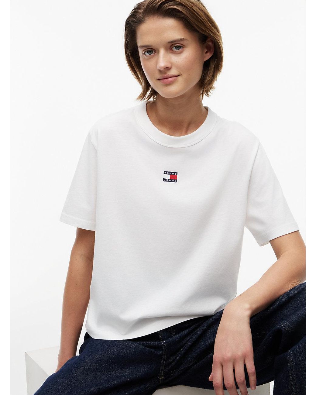 Tommy Hilfiger White Tommy Badge Boxy Crew Neck T-Shirt