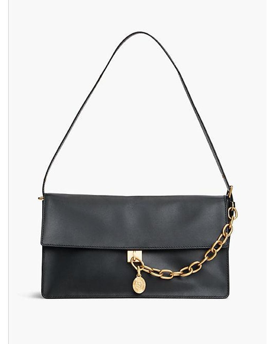 Tommy Hilfiger Black Leather Chain Charm Shoulder Bag