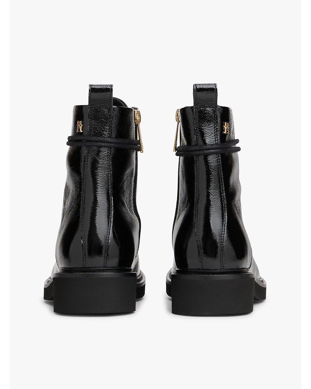 Tommy Hilfiger Black Crinkle Leather Lace-Up Ankle Boots