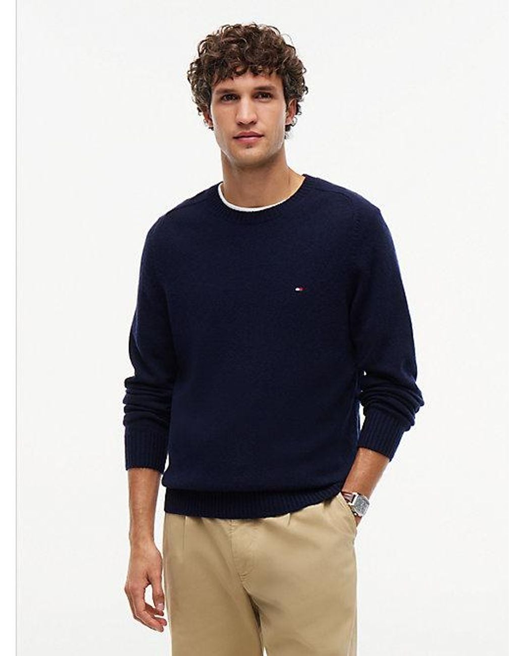 Tommy Hilfiger Blue Pure Lambswool Crew Neck Jumper for men