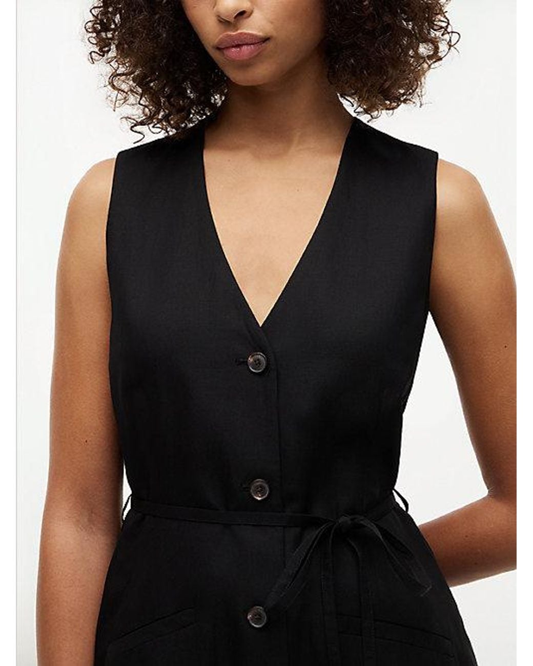 Tommy Hilfiger Black Sleeveless Midi Shirt Dress With Linen