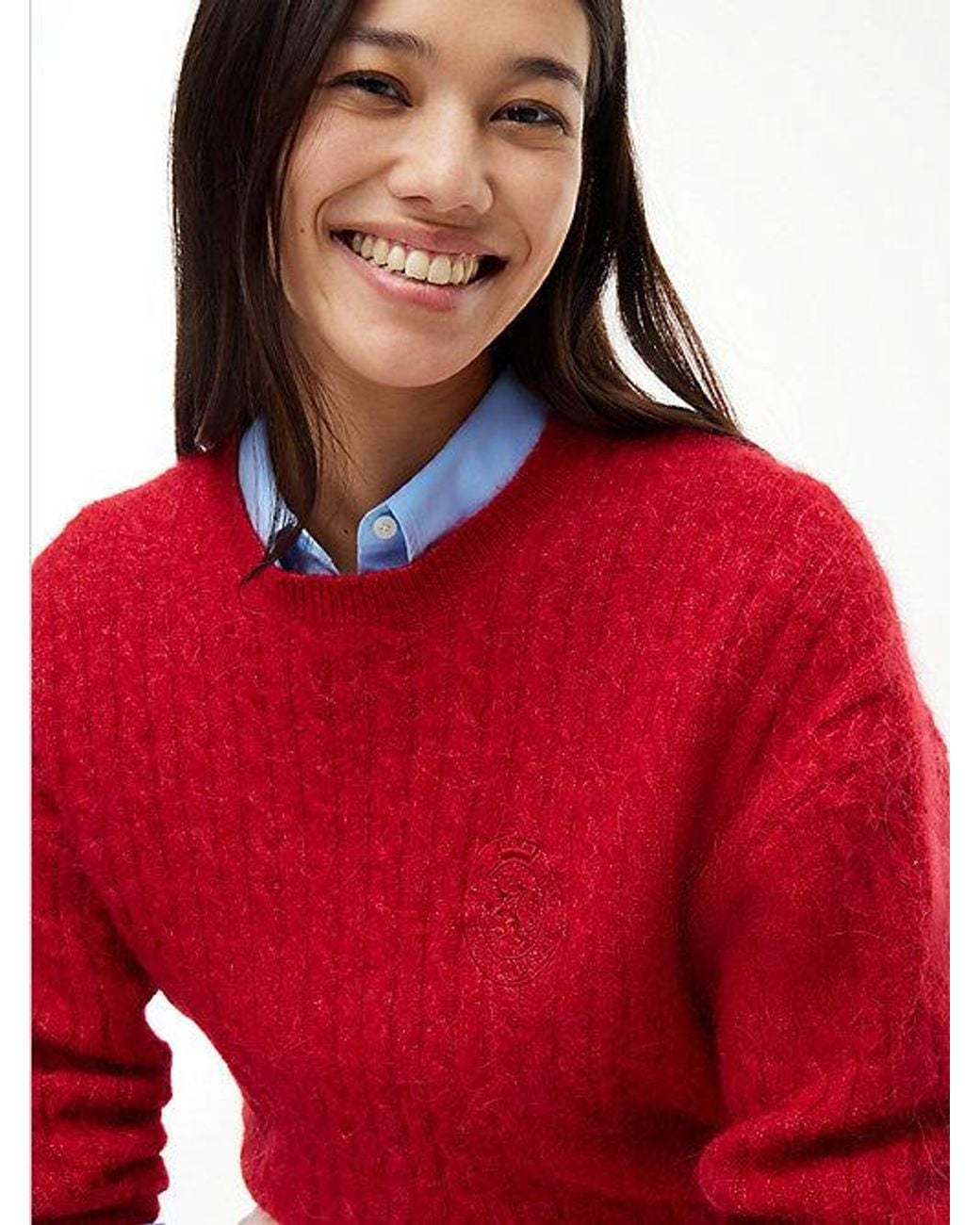 Tommy Hilfiger Red Crest Cable Knit Alpaca Wool Blend Jumper