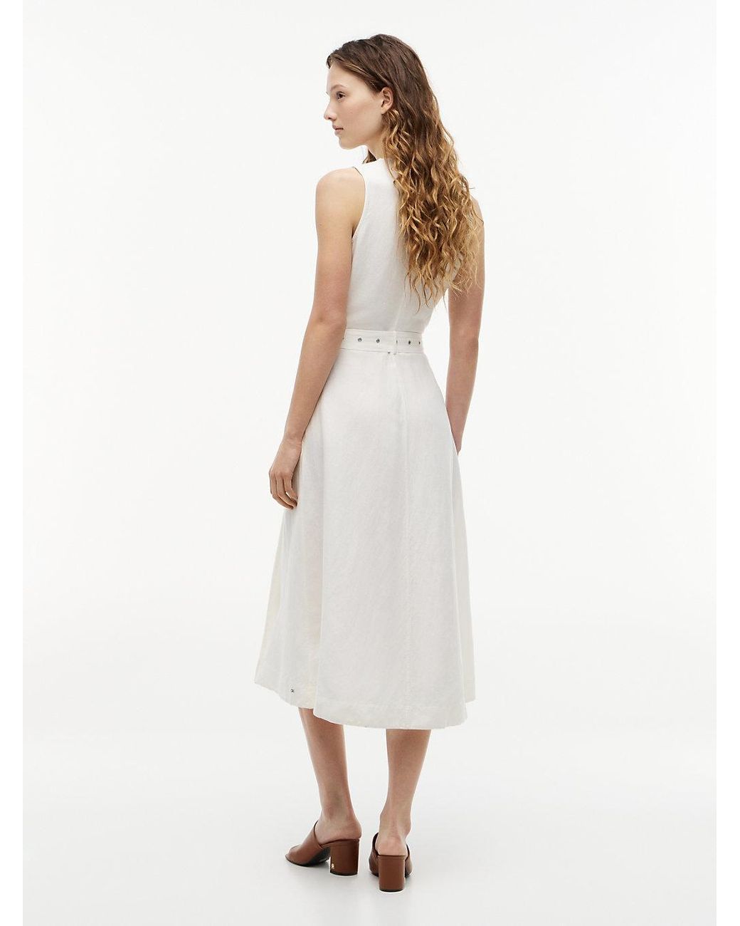 Tommy Hilfiger White Belted Linen Blend Sleeveless Wrap Midi Dress