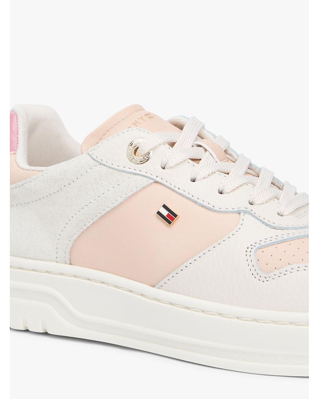 Tommy Hilfiger Natural Leather Mixed Texture Cupsole Trainers