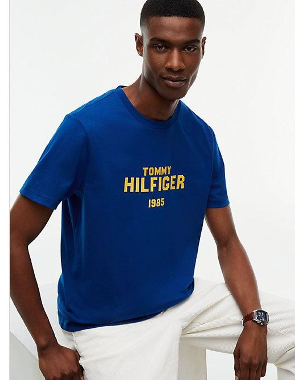 Tommy Hilfiger Blue Contrast Logo Crew Neck Jersey T-Shirt for men