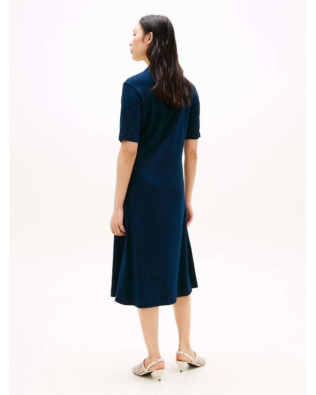 Tommy Hilfiger Blue Tone Button Midi Polo Dress