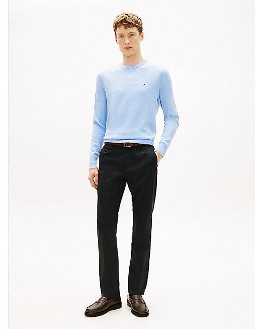 Tommy Hilfiger Blue Denton Textured Print Straight Leg Chinos for men