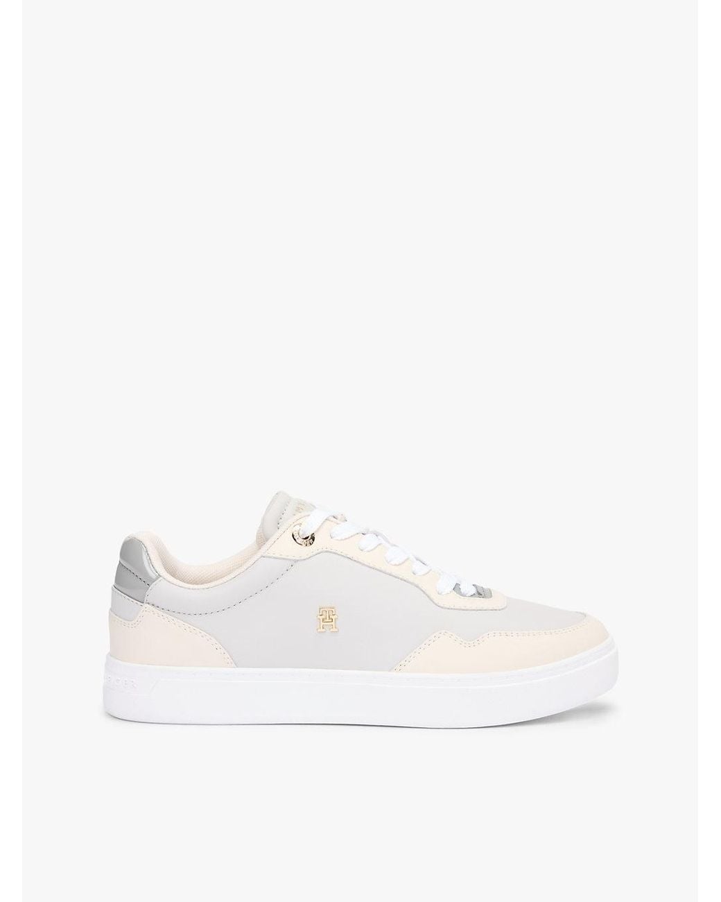 Tommy Hilfiger White Leather Mixed Texture Cupsole Trainers