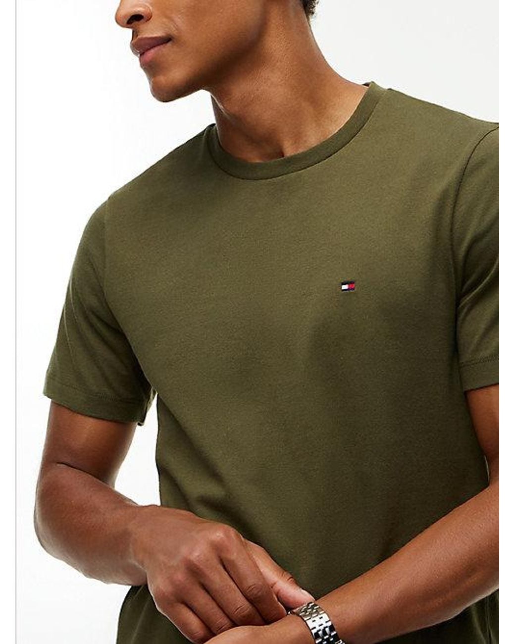 Tommy Hilfiger Green Flag Embroidery Jersey Crew Neck T-Shirt for men