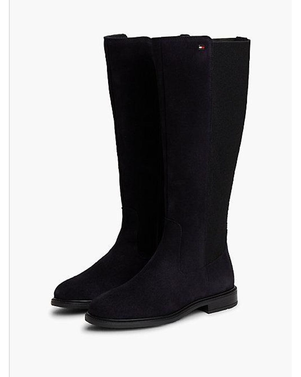 Tommy Hilfiger Black Enamel Flag Suede High Chelsea Boots