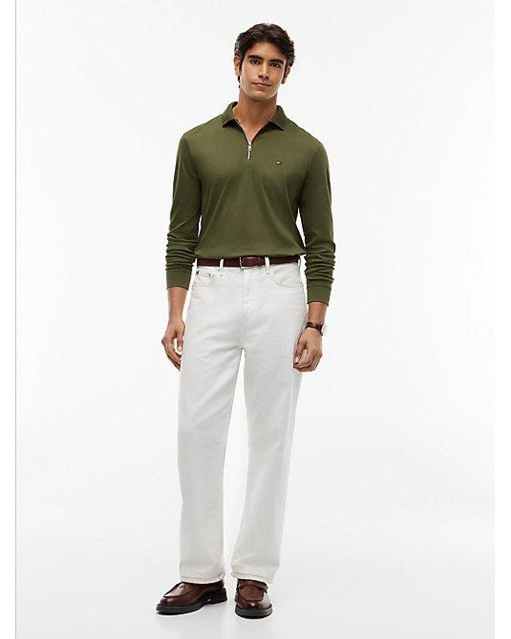 Tommy Hilfiger Green Fluid Cotton Long Sleeve Polo Shirt for men