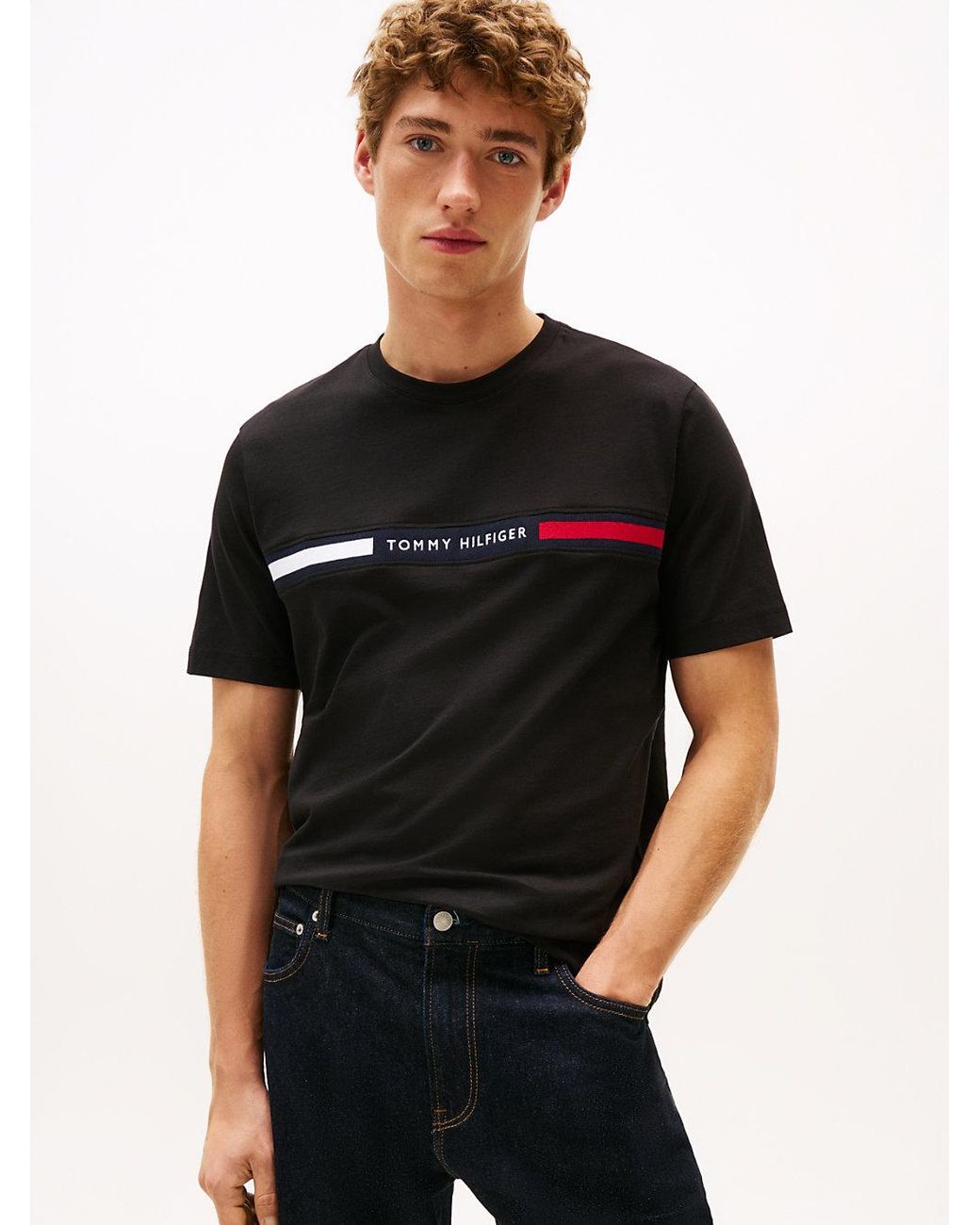 Tommy Hilfiger Black Logo Embroidery Insert T-Shirt for men