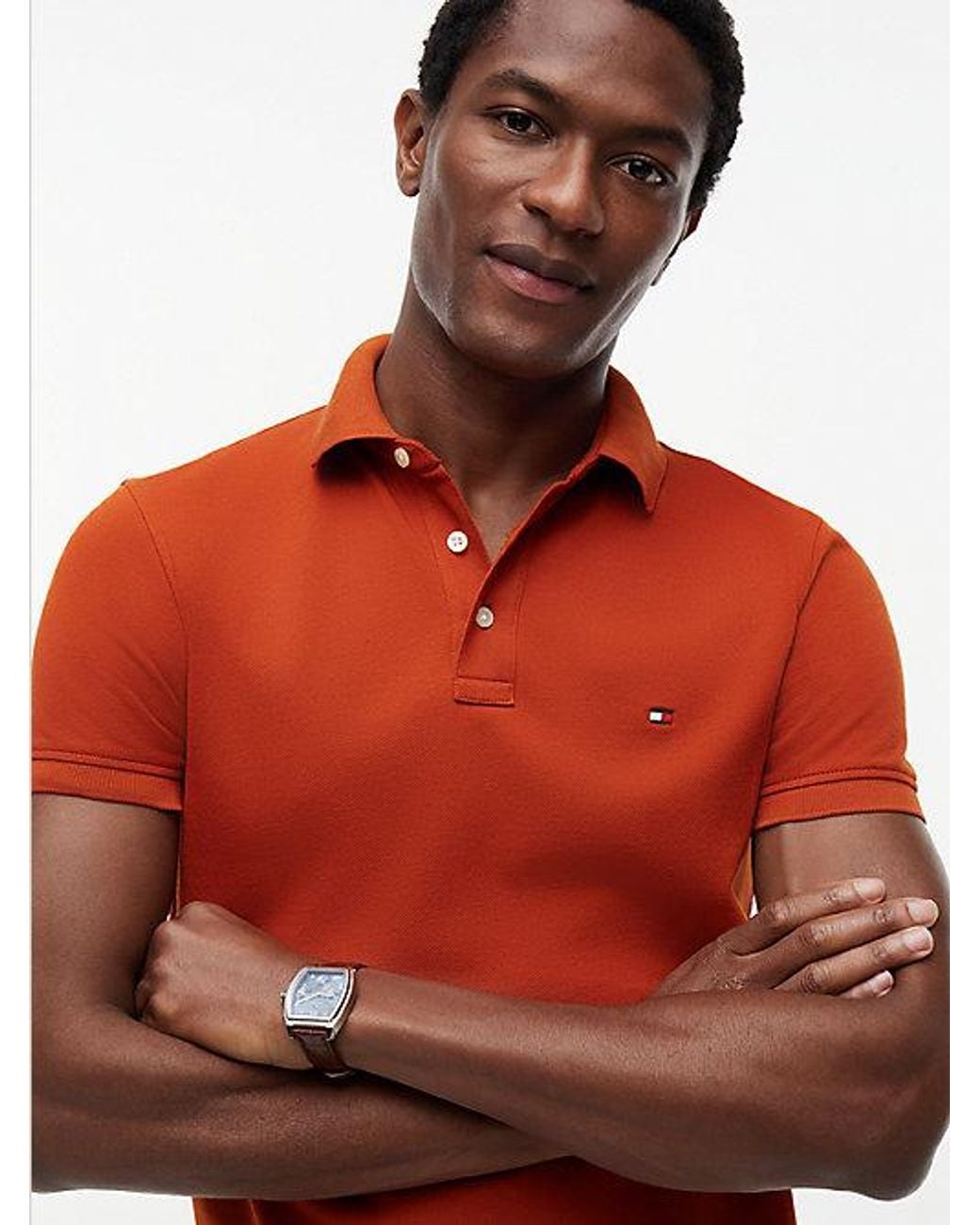 Tommy Hilfiger Red 1985 Slim Fit Pique Polo Shirt for men