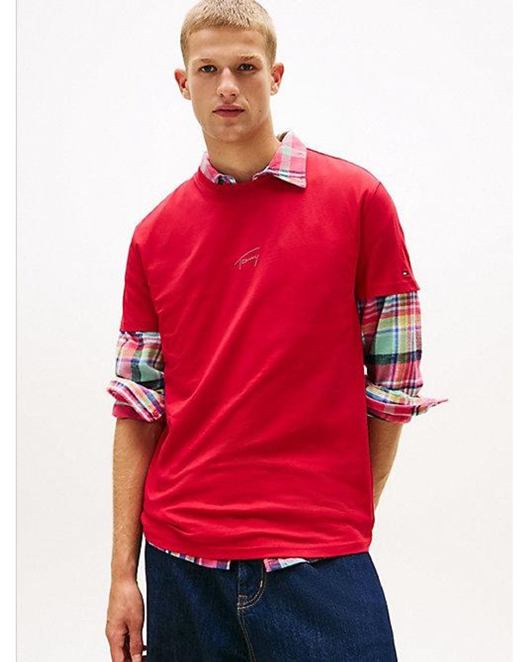 Tommy Hilfiger Red Tonal Logo Knit T-shirt for men
