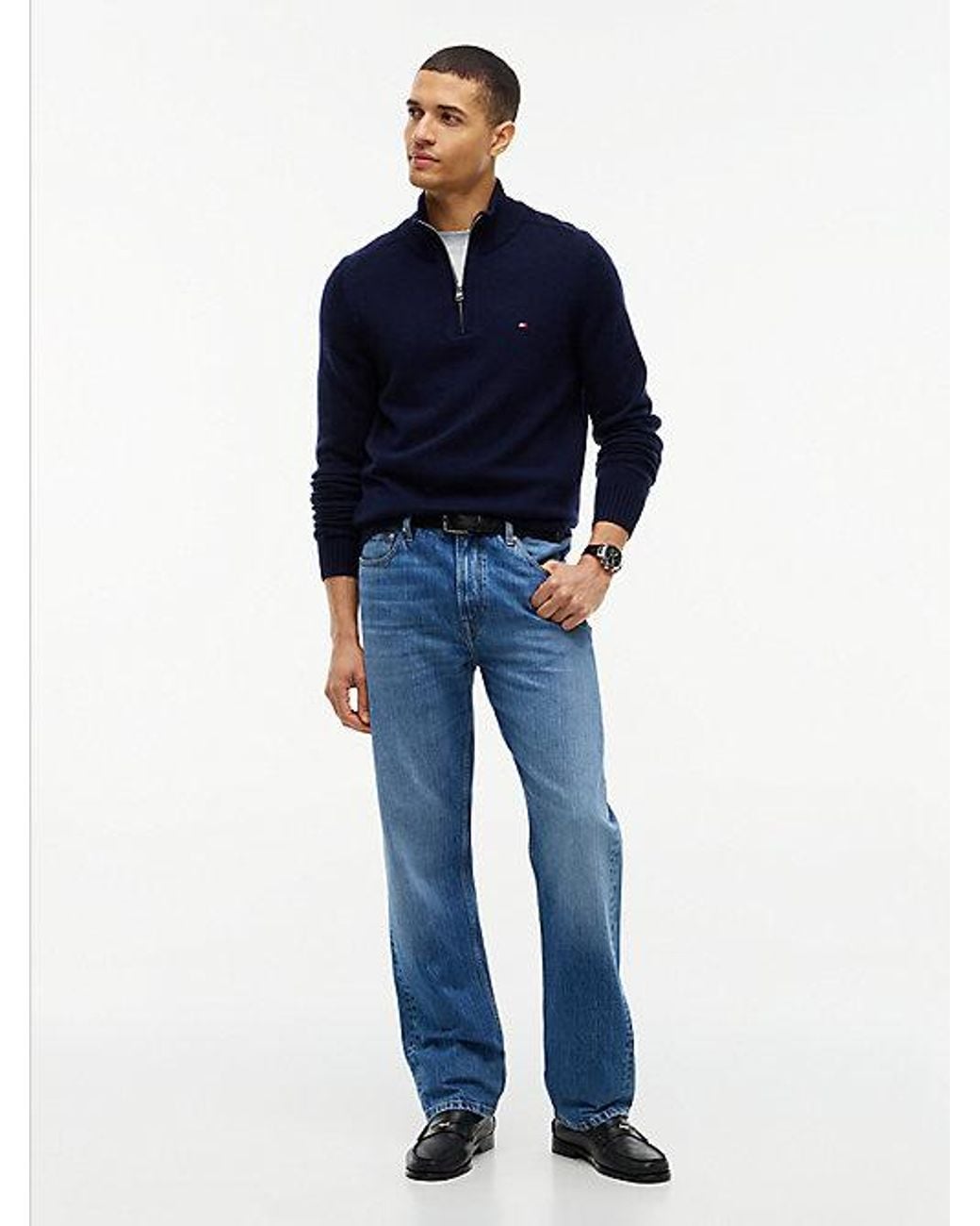 Tommy Hilfiger Blue Pure Lambswool Quarter Zip Jumper for men