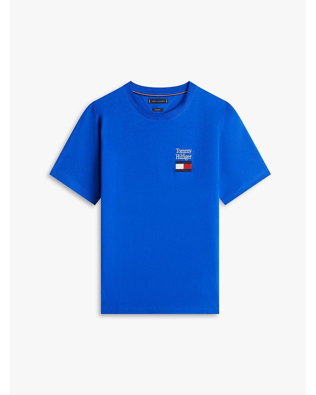 Tommy Hilfiger Blue Logo Embroidery Jersey Crew Neck T-Shirt for men
