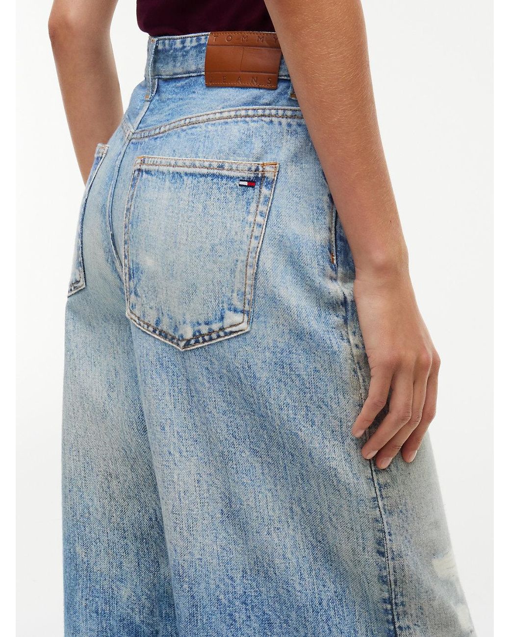 Tommy Hilfiger Blue Distressed Mid Rise Loose Wide Leg Jeans