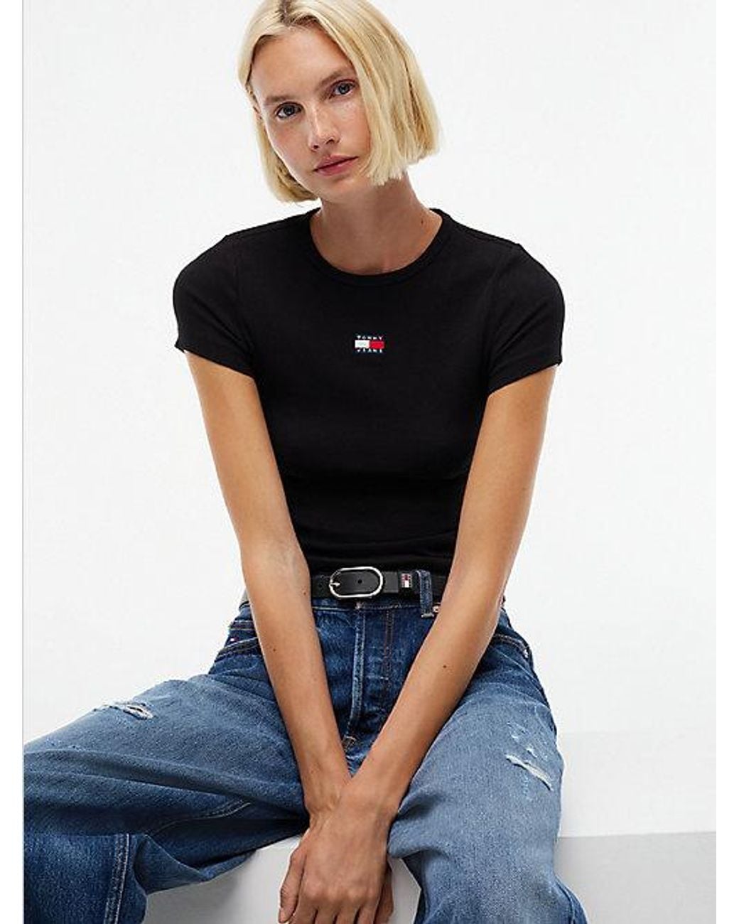 Tommy Hilfiger Blue Tommy Jeans Tommy Badge Slim Ribbed T-Shirt