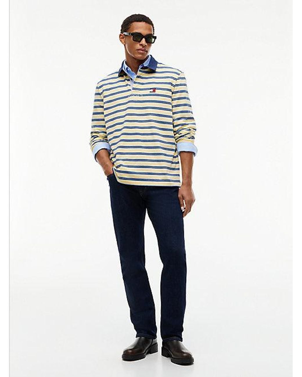 Tommy Hilfiger Gray Tommy Jeans Tommy Badge Stripe Relaxed Rugby Shirt for men