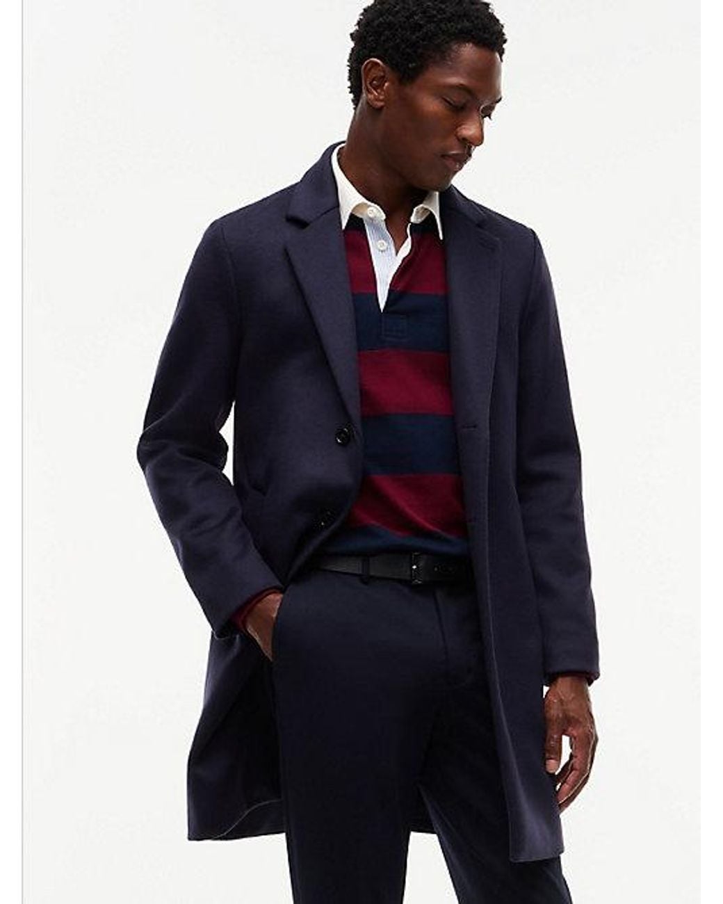 Tommy Hilfiger Blue New York Label Wool Blend Coat for men