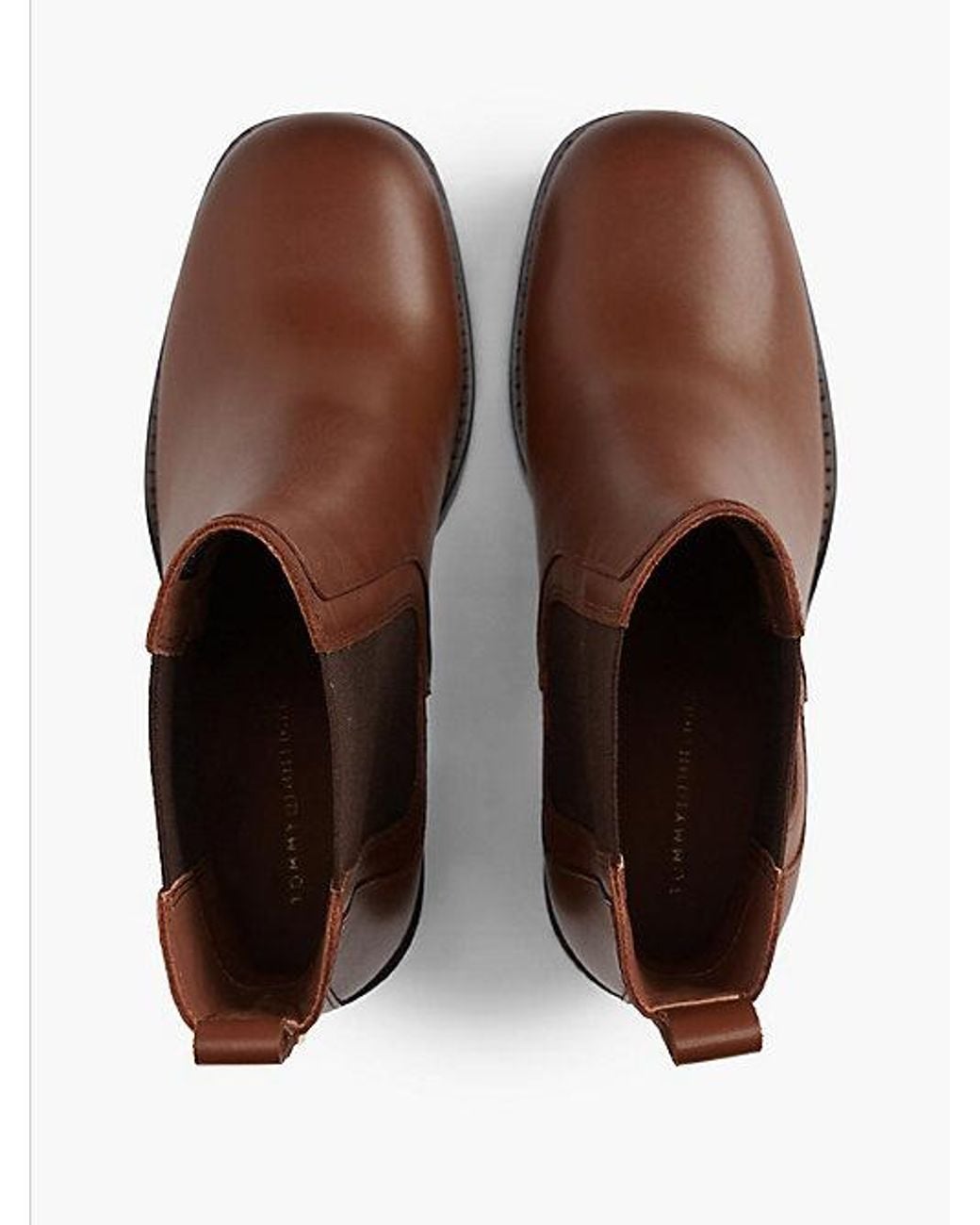 Tommy Hilfiger Brown Leather Square Toe Block Heel Chelsea Boots