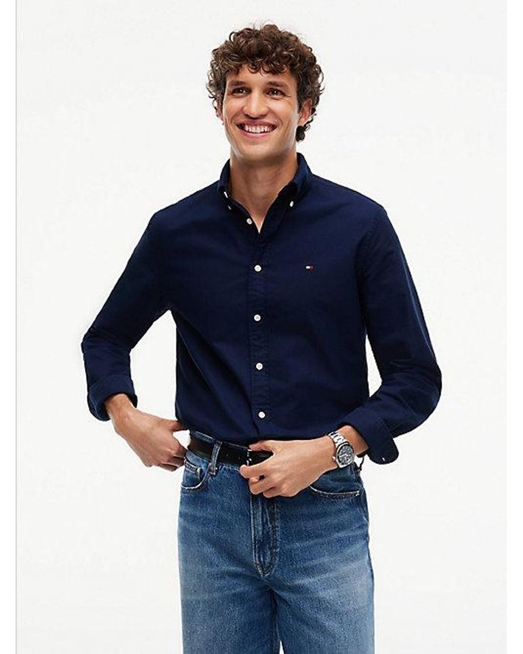 Tommy Hilfiger Blue Regular Fit Flag Embroidery Oxford Shirt for men
