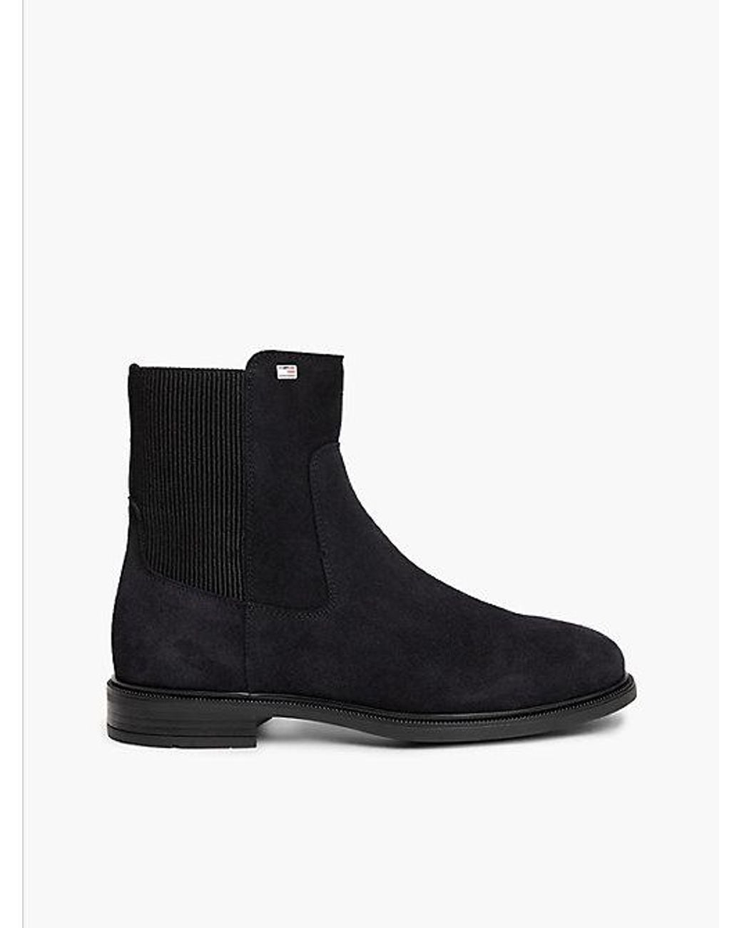 Tommy Hilfiger Black Suede Enamel Flag Chelsea Boots