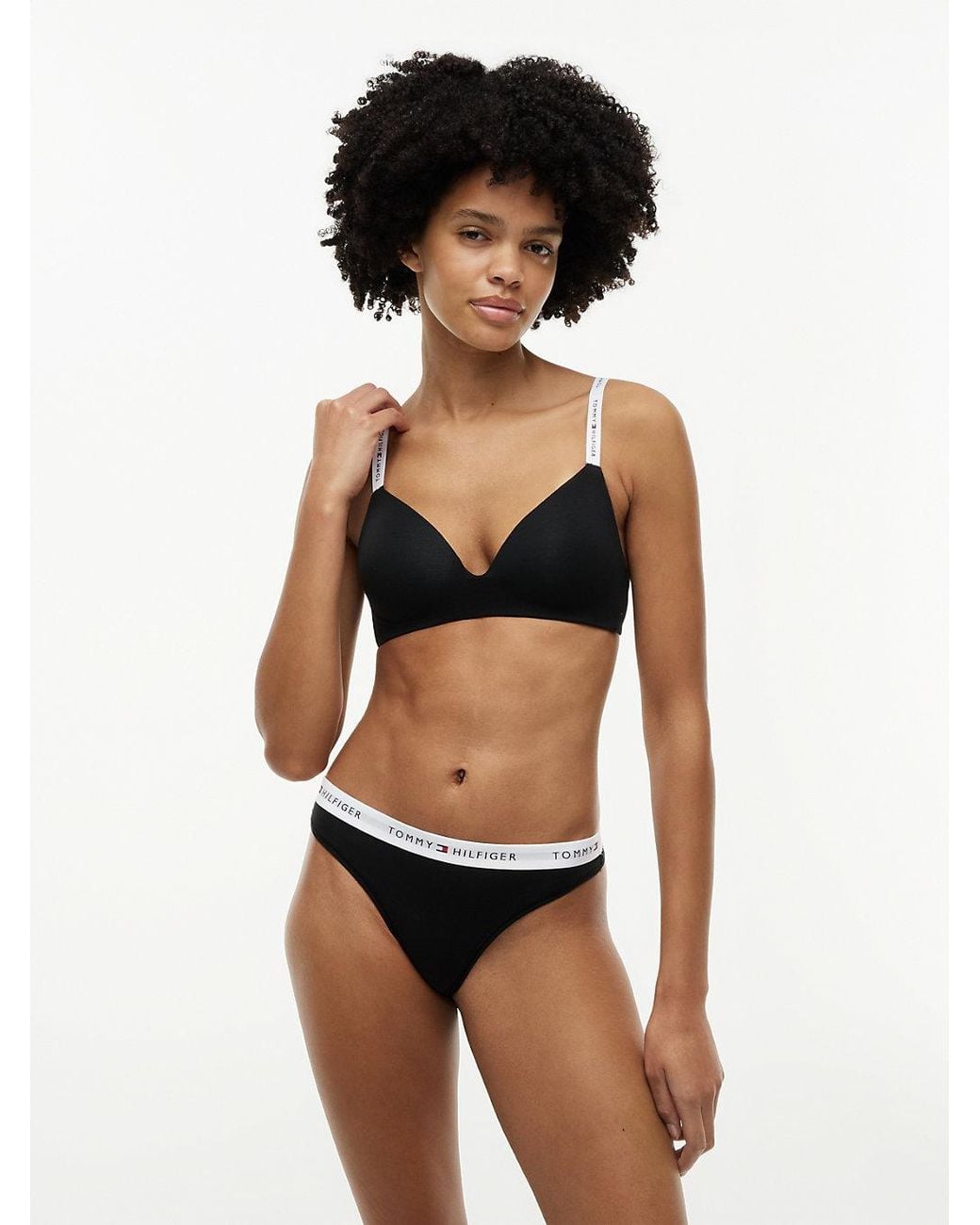 Tommy Hilfiger Black Repeat Logo Lightly Lined Triangle Bra