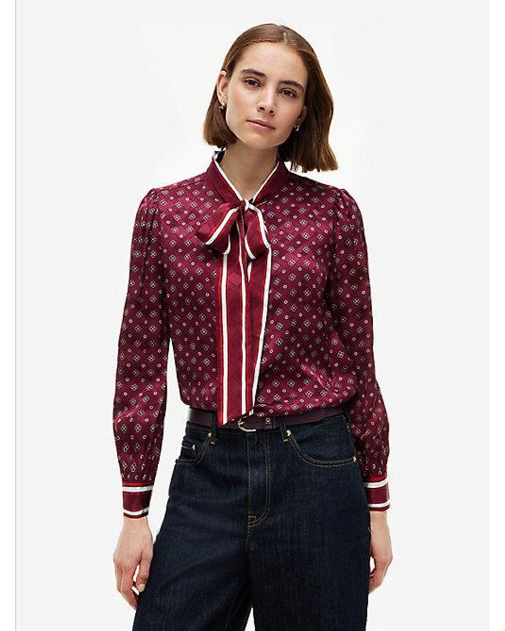 Tommy Hilfiger Red Regular Fit Tie Neck Jacquard Shirt