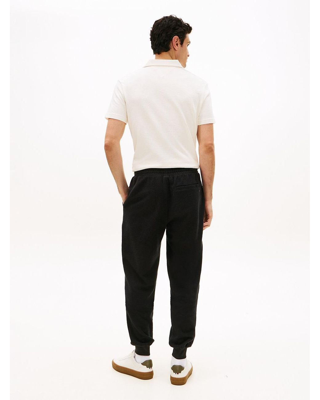 Tommy Hilfiger White Logo Embroidery Cuffed Leg Joggers for men